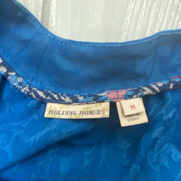 Holding Horses Women's Blue Damask Tie Shoulder Mini Shift Dress Size Medium - Picture 4 of 9